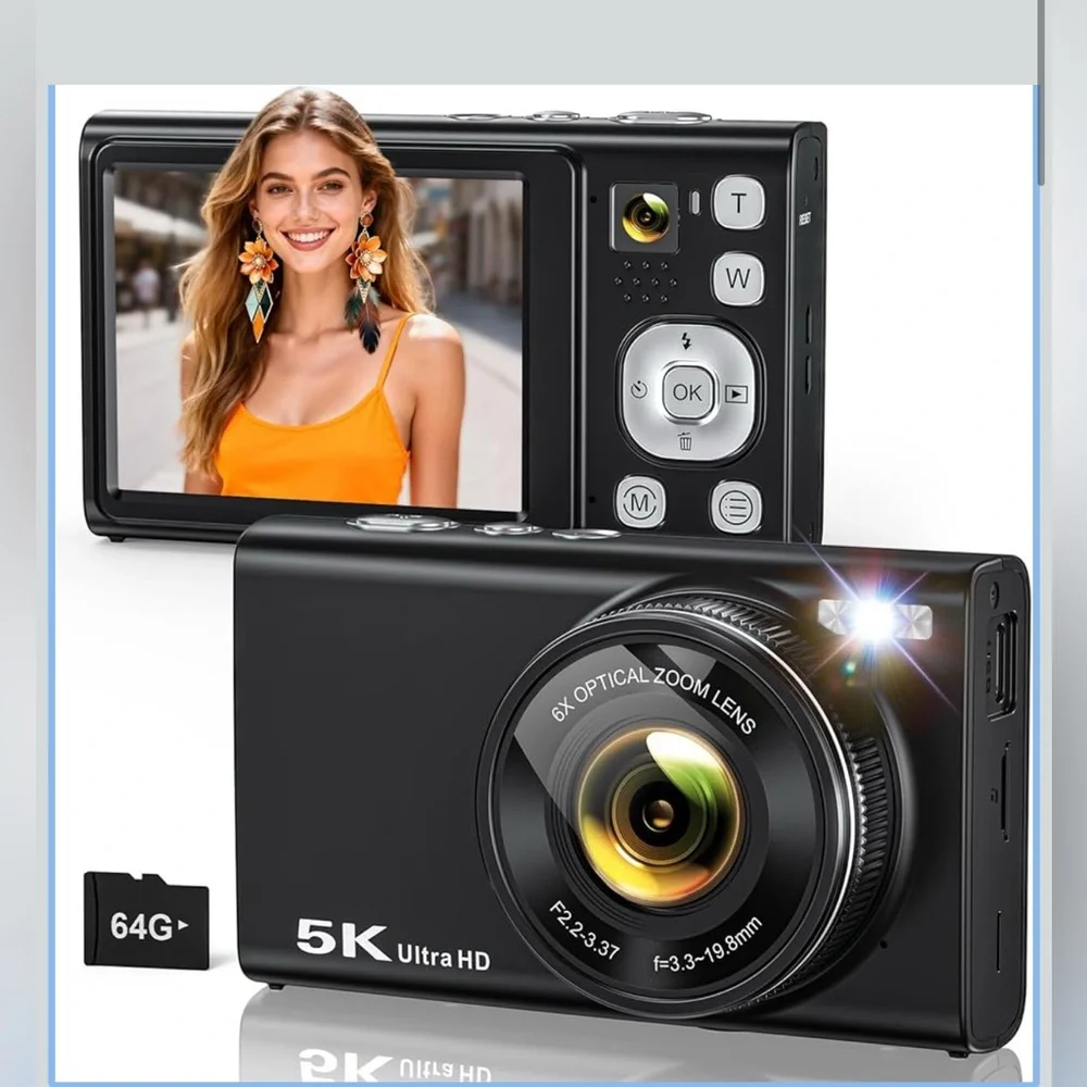 96MP Black 5K Digital Camera with Dual Lens